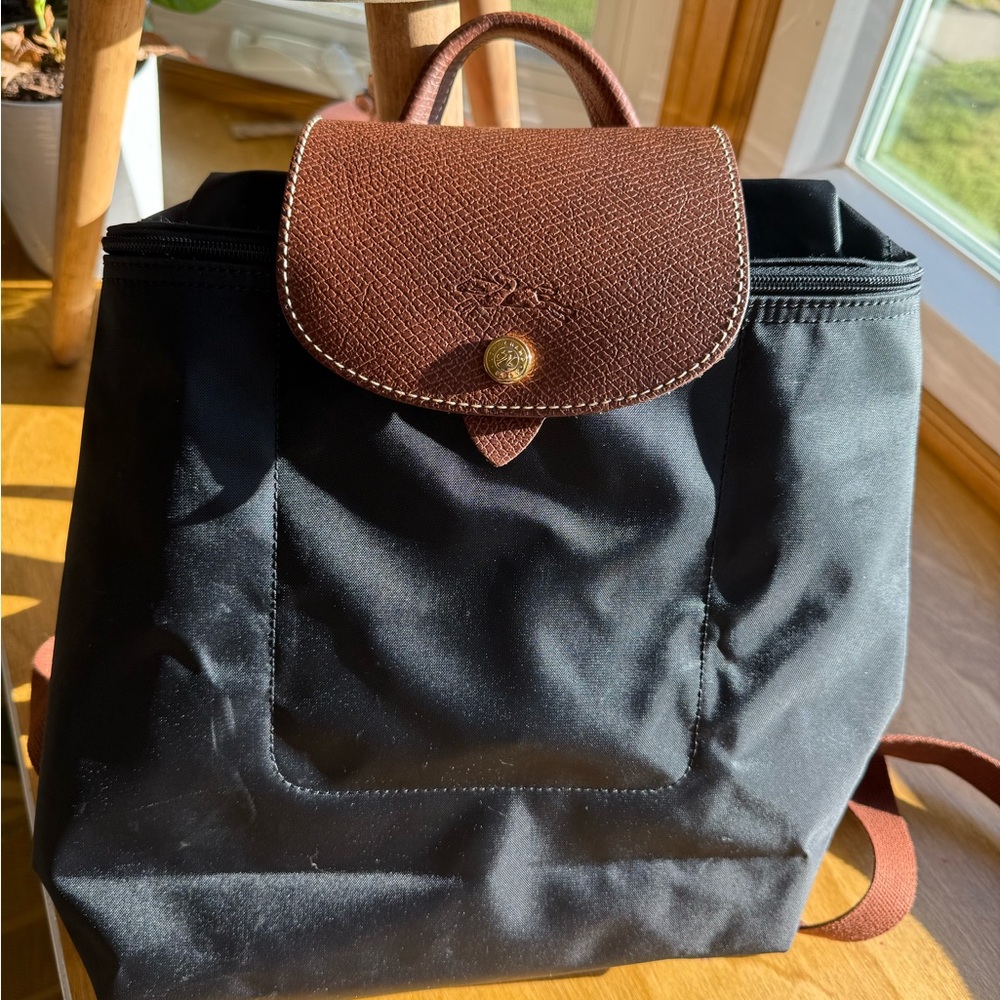 Longchamp Black and Brown Backpack